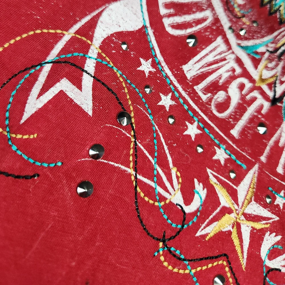 Panhandle Slim Womens Large Red Long Sleeve Tee Studded Western Wild West Top - Picture 5 of 14
